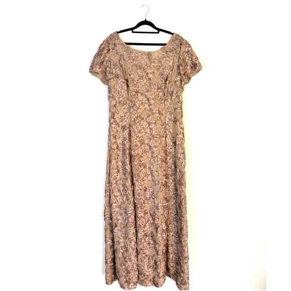 Alex Evenings Taupe Rosette Sequin Lace Short Sleeve Gown Size 18 Plus - Picture 2 of 8